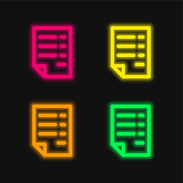 Bill négy szín izzó neon vektor ikon - Vektor, kép