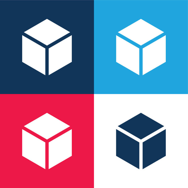 Ensemble d'icônes minimes 3d bleu et rouge à quatre couleurs - Vecteur, image