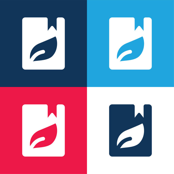 Book Recycle niebieski i czerwony zestaw czterech kolorów minimalny zestaw ikon - Wektor, obraz