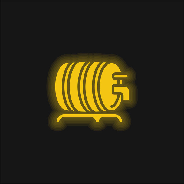 Sörhordó sárga izzó neon ikon - Vektor, kép