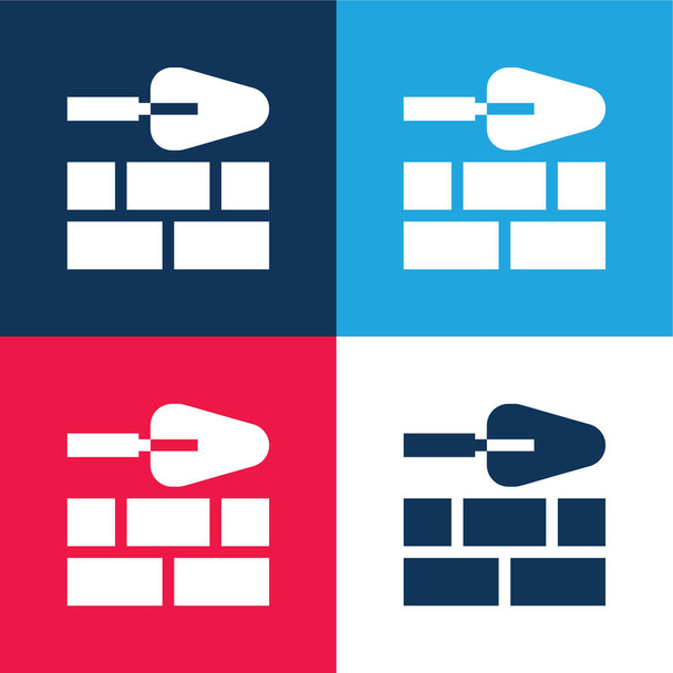 Brick Wall blue and red four color minimal icon set - Vector, Image