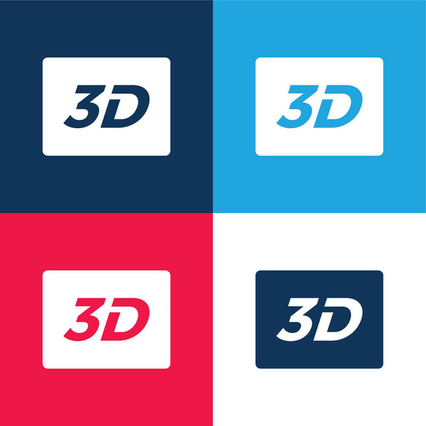 3D segno blu e rosso quattro colori set di icone minime - Vettoriali, immagini