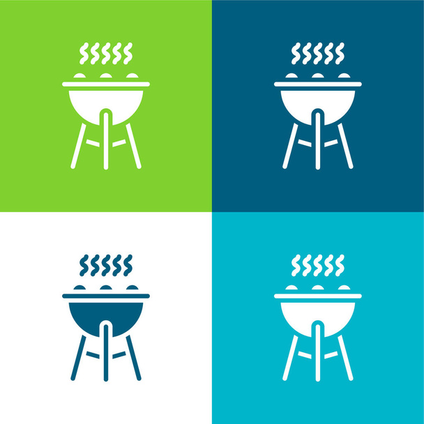 Barbacoa Grill Flat conjunto de iconos mínimo de cuatro colores - Vector, Imagen