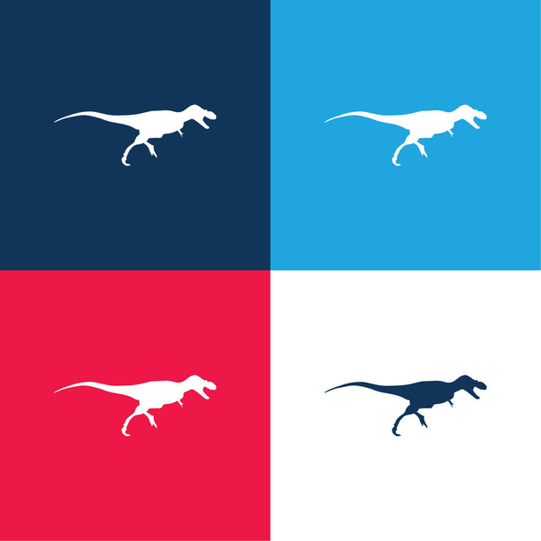 Альбертозавр Динозавр Вид сбоку Форма синий и красный четыре цвета минимальный набор значков - Вектор,изображение