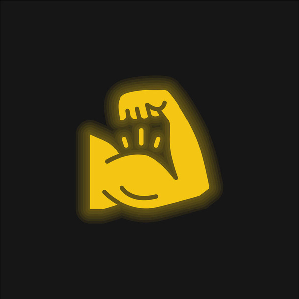 ボディビルディング黄色の輝くネオンアイコン - ベクター画像
