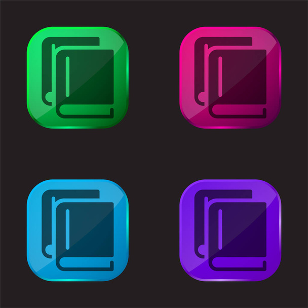 Books Overlapping Arrangement four color glass button icon - Vector, Image