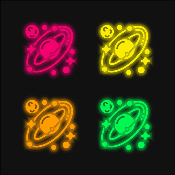 Astronomia quattro colori incandescente icona vettoriale al neon - Vettoriali, immagini