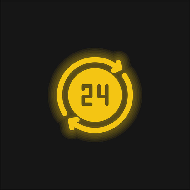 24 Hours yellow glowing neon icon - Vector, Image