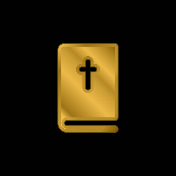 Biblia chapado en oro icono metálico o logo vector - Vector, Imagen