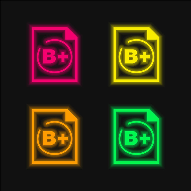 B Student Rating Symbol vier Farbe leuchtenden Neon-Vektor-Symbol - Vektor, Bild