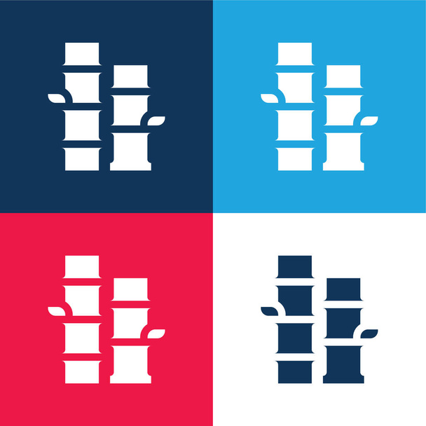 Bambu azul e vermelho conjunto de ícones mínimos de quatro cores - Vetor, Imagem