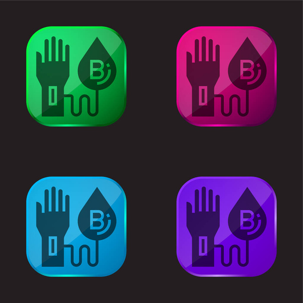 Vércsoport négy színű üveg gomb ikon - Vektor, kép