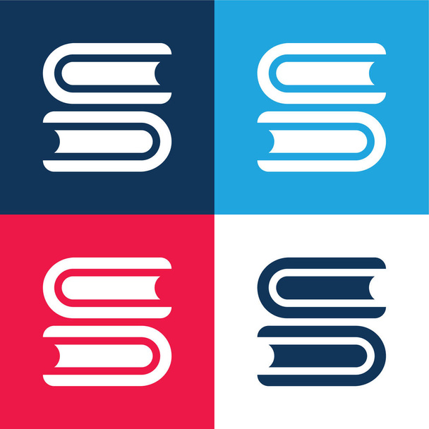 Libros azul y rojo conjunto de iconos mínimo de cuatro colores - Vector, imagen