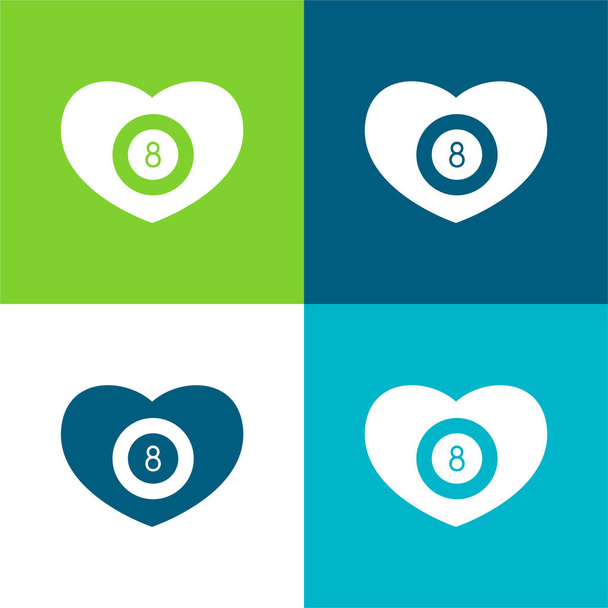 Biliárd szív nyolcgolyós belső lapos négy szín minimális ikon készlet - Vektor, kép