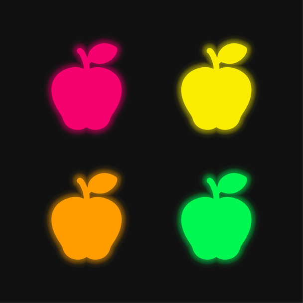 Apple με φύλλα τεσσάρων χρωμάτων λαμπερό εικονίδιο διάνυσμα νέον - Διάνυσμα, εικόνα
