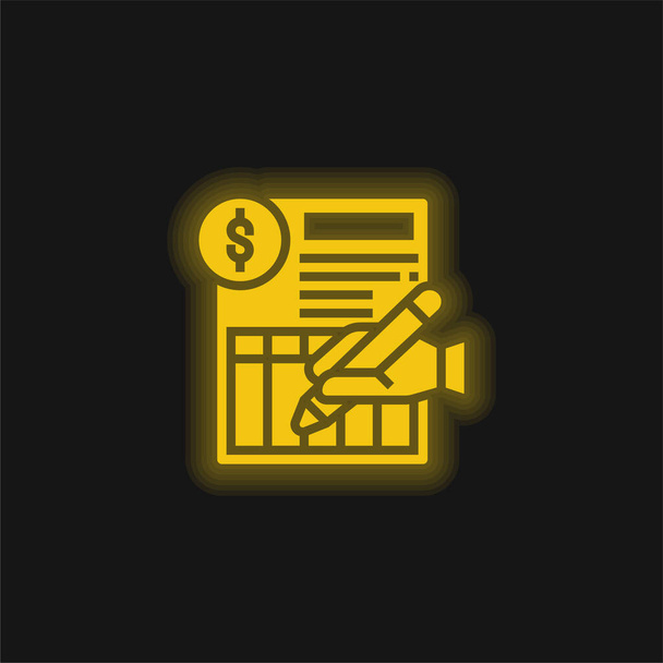 Estado de cuenta del banco amarillo brillante icono de neón - Vector, imagen