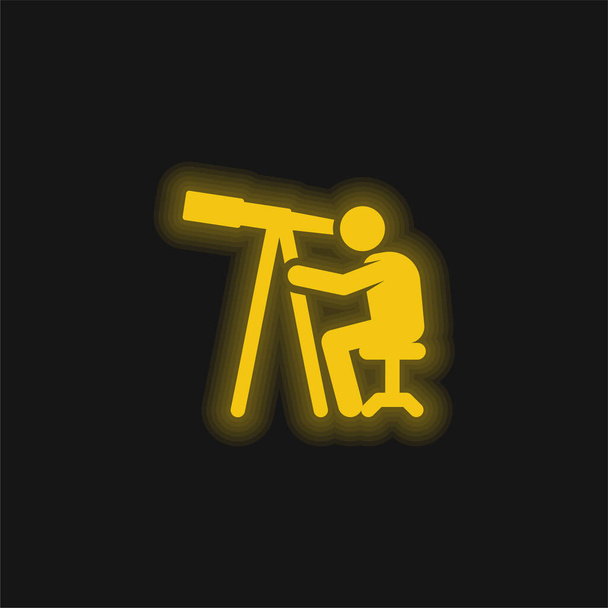 Astronom żółty świecący neon ikona - Wektor, obraz
