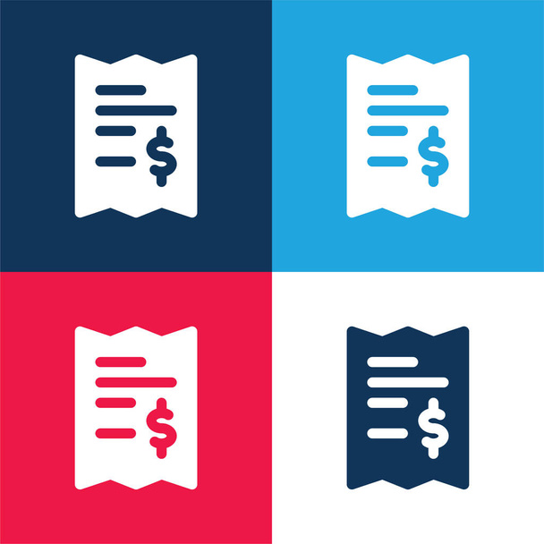 Bill azul y rojo conjunto de iconos mínimo de cuatro colores - Vector, imagen