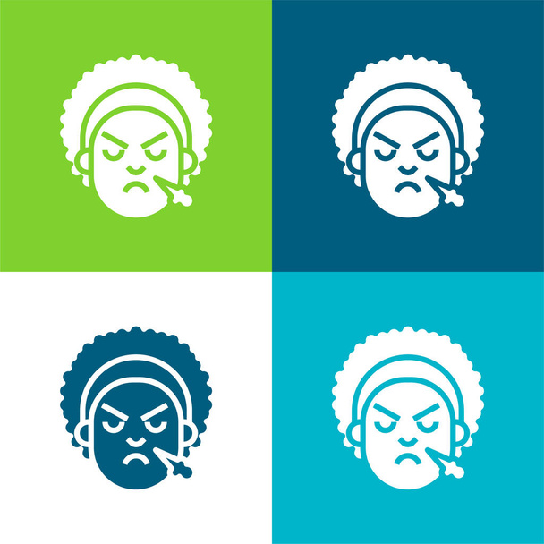 Θυμωμένο πρόσωπο Επίπεδη τέσσερις χρώμα ελάχιστο σύνολο εικονιδίων - Διάνυσμα, εικόνα