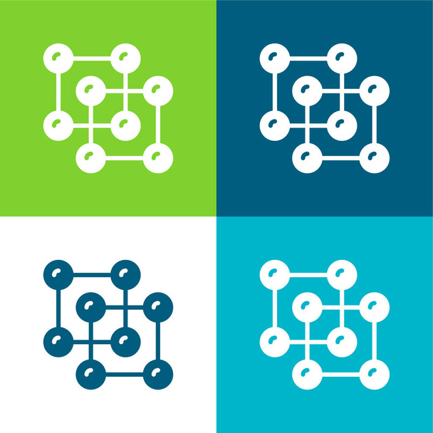 Átomos Plano de cuatro colores mínimo icono conjunto - Vector, imagen