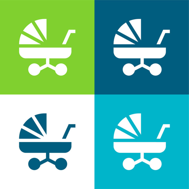 Baby Carriage Flat cztery kolory minimalny zestaw ikon - Wektor, obraz