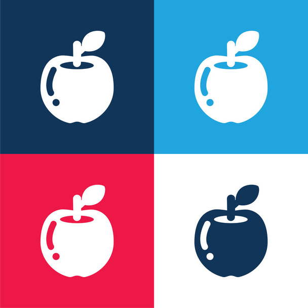 Apple Φρούτα μπλε και κόκκινο τεσσάρων χρωμάτων ελάχιστο σύνολο εικονιδίων - Διάνυσμα, εικόνα