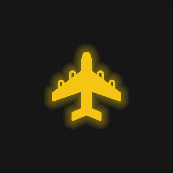 Avión amarillo brillante icono de neón - Vector, Imagen