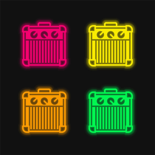 Verstärker vier Farben leuchtenden Neon-Vektor-Symbol - Vektor, Bild