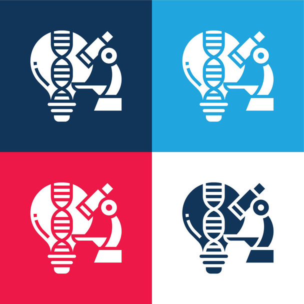 Analízis kék és piros négy szín minimális ikon készlet - Vektor, kép