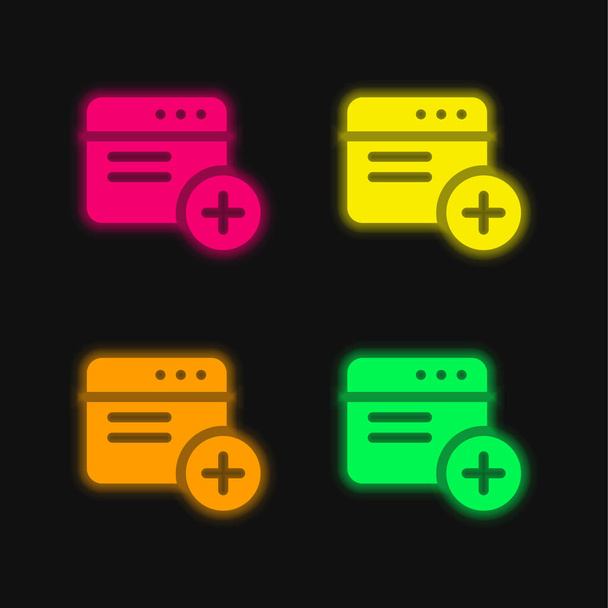 Add four color glowing neon vector icon - Vector, Image