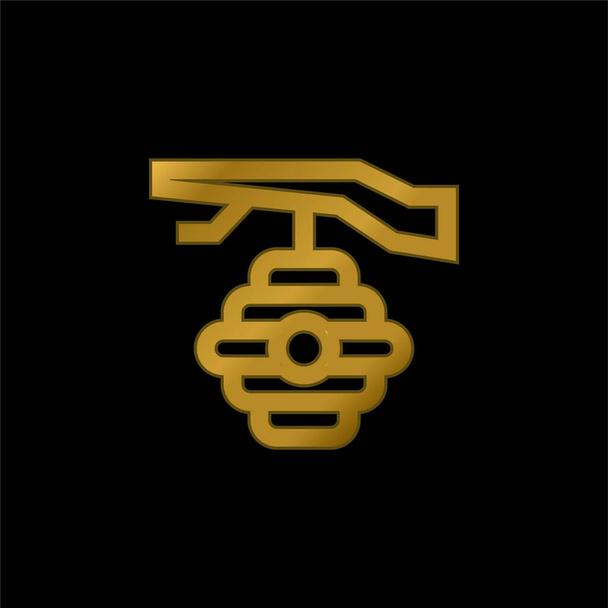 Arı kovanı altın kaplama metalik simge veya logo vektörü - Vektör, Görsel