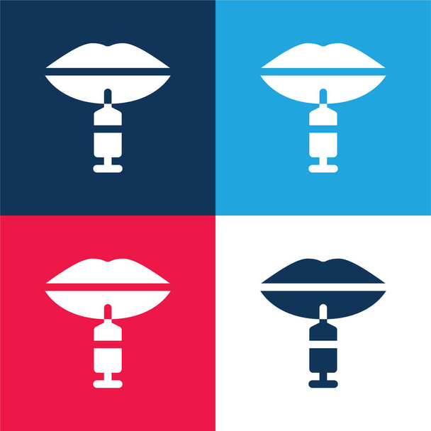 Botox azul y rojo conjunto de iconos mínimo de cuatro colores - Vector, imagen