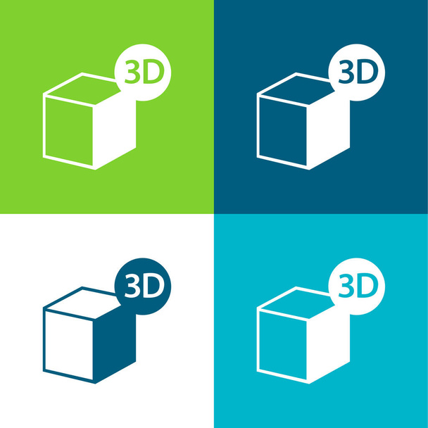 3d Printer Cube Symbol Flat four color minimal icon set - Vector, Image