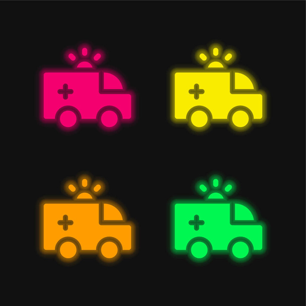 Karetka cztery kolor świecący neon wektor ikona - Wektor, obraz