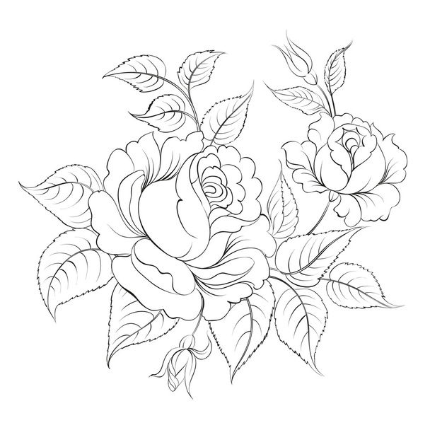 Single black rose ink painted. - Vector, Image