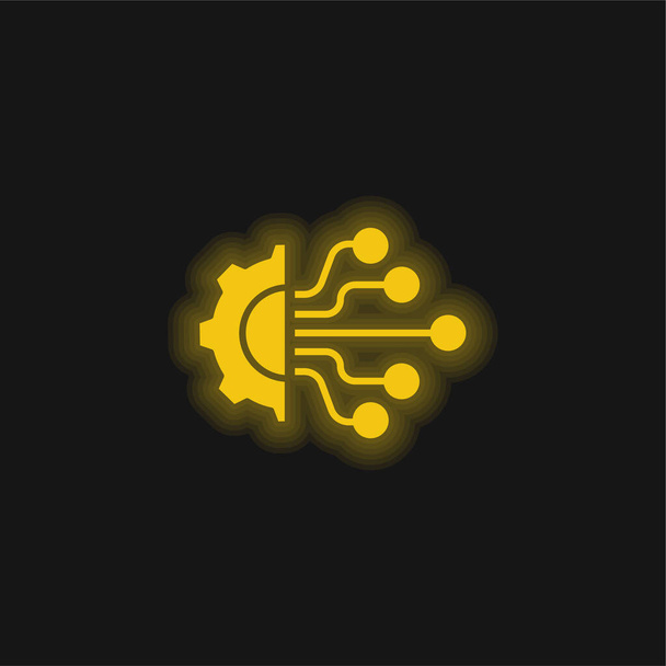 Kunstmatige Intelligentie geel gloeiende neon pictogram - Vector, afbeelding