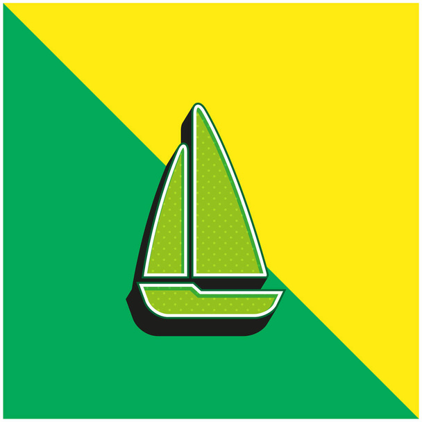 Barco de vela negro verde y amarillo moderno vector 3d icono logo - Vector, imagen