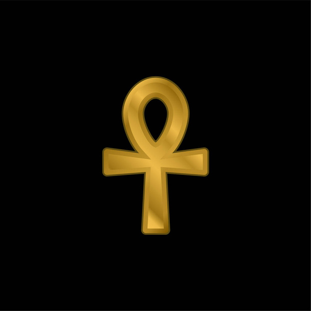 Ankh chapado en oro icono metálico o logo vector - Vector, Imagen