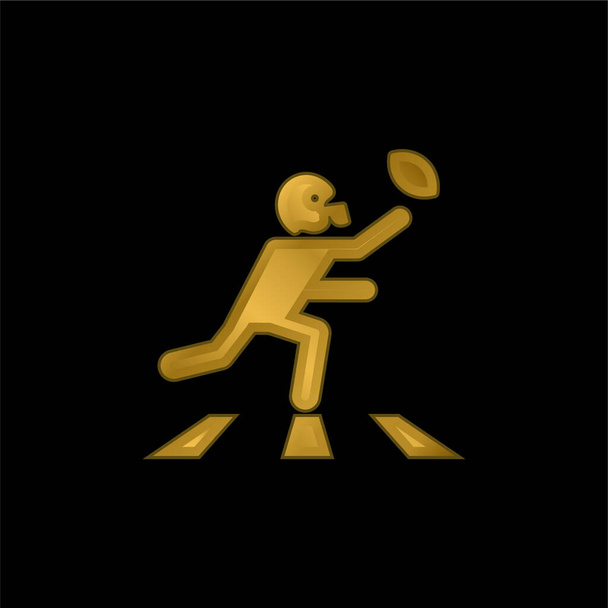 Giocatore di football americano in esecuzione con la palla placcato oro icona metallica o logo vettore - Vettoriali, immagini