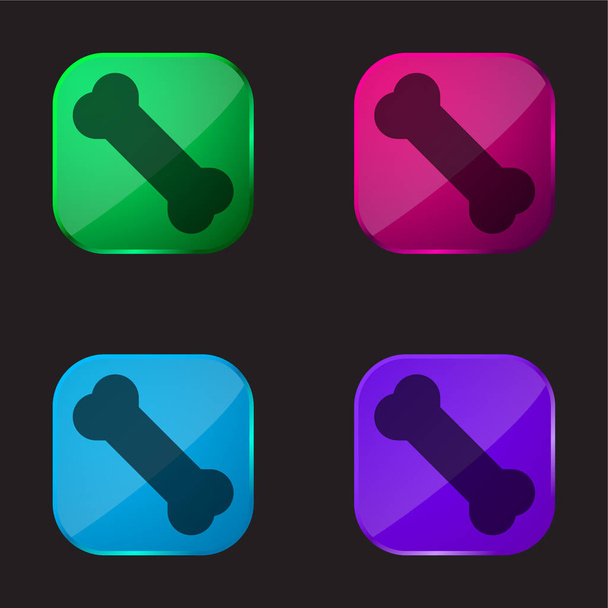 Bone icône de bouton en verre quatre couleurs - Vecteur, image