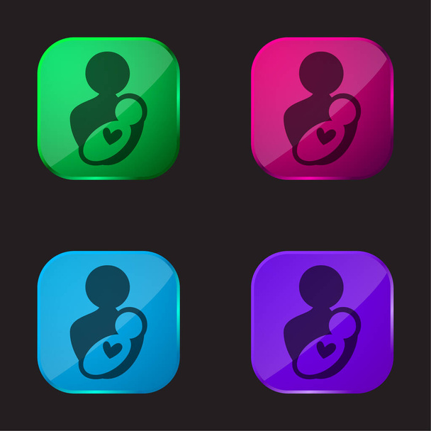 Μωρό και μαμά τέσσερις εικονίδιο κουμπί γυαλί χρώμα - Διάνυσμα, εικόνα