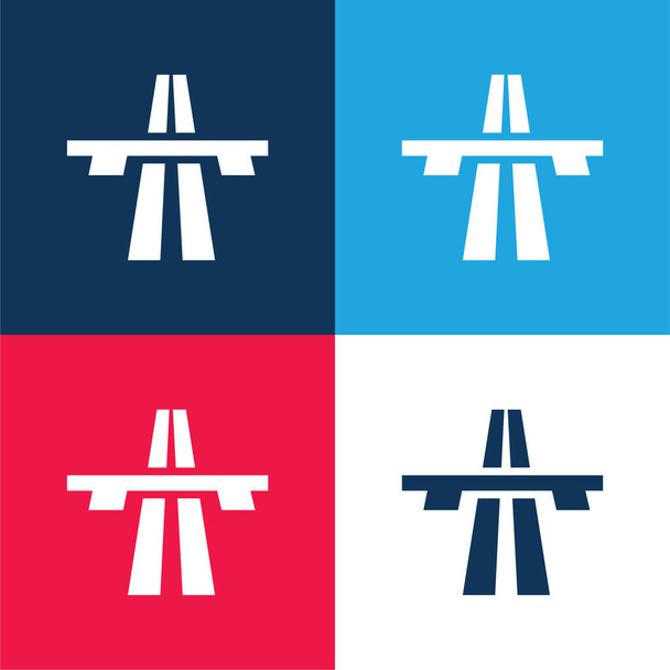 Γέφυρα στη λεωφόρο Προοπτική μπλε και κόκκινο τεσσάρων χρωμάτων ελάχιστο σύνολο εικονιδίων - Διάνυσμα, εικόνα