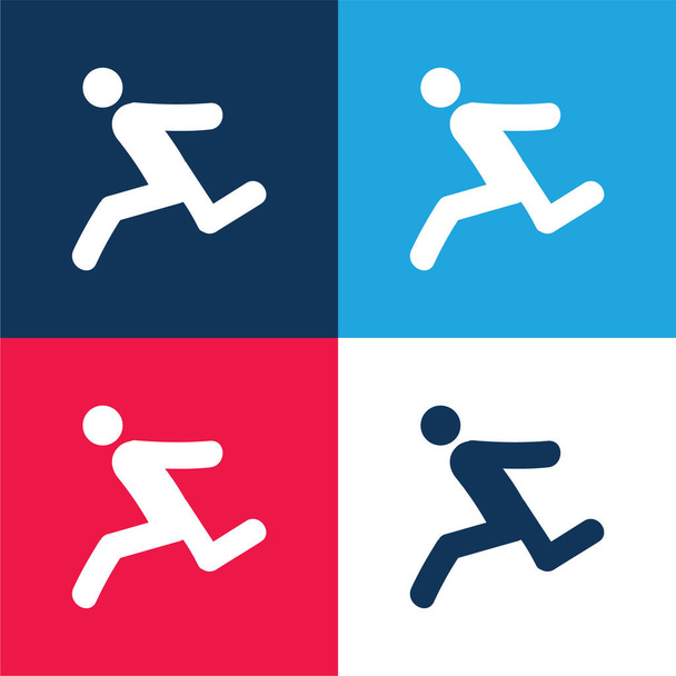 Athlete Running blue and red four color minimal icon set - Vector, Image