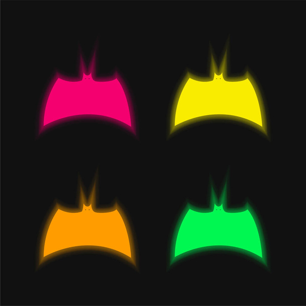 Genişletilmiş Kanatlı Yarasa Siyah Siluet Değişkeni Dört renkli parlak neon vektör simgesi - Vektör, Görsel