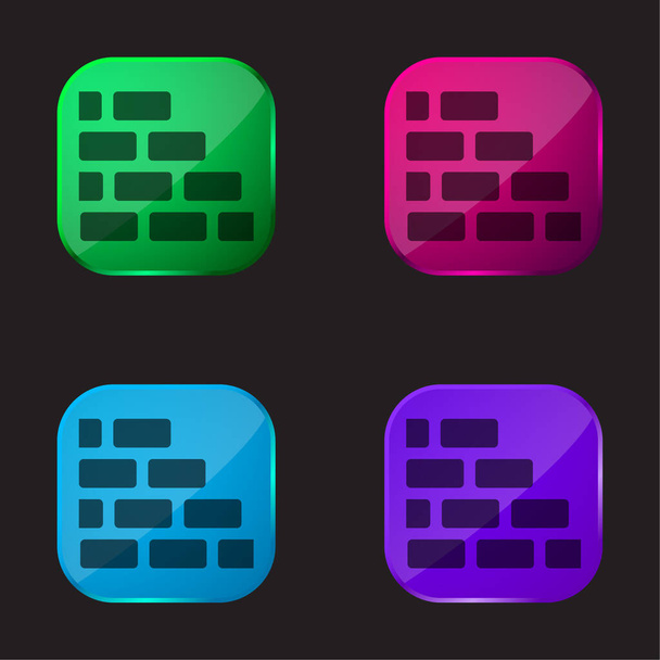 Brick Wall vier kleur glazen knop pictogram - Vector, afbeelding