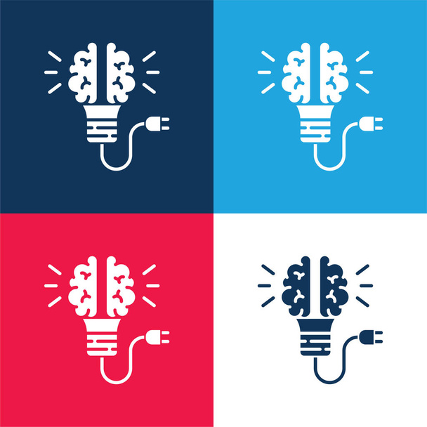 Cerebro azul y rojo conjunto de iconos mínimo de cuatro colores - Vector, Imagen