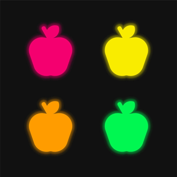 Apple four color glowing neon vector icon - Vector, Image