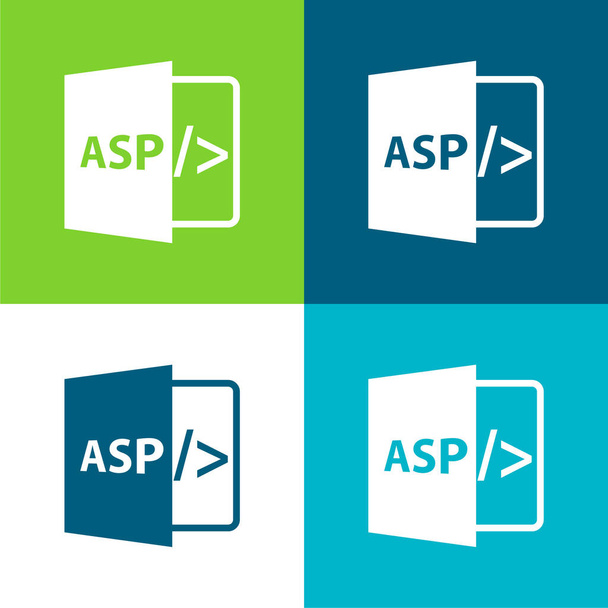 ASP αρχείο μορφή Σύμβολο Επίπεδη τέσσερις χρώμα ελάχιστο σύνολο εικονιδίων - Διάνυσμα, εικόνα
