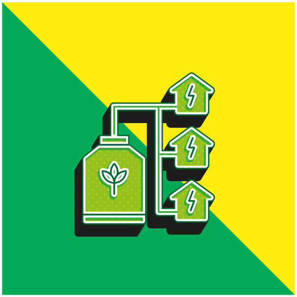 バイオエネルギーグリーンと黄色の現代的な3Dベクトルアイコンのロゴ - ベクター画像