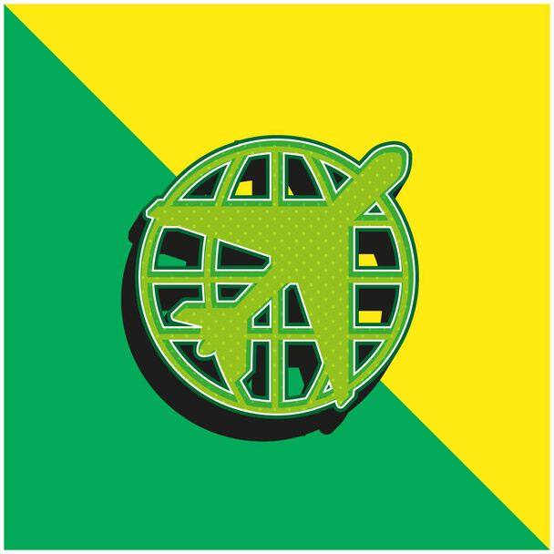 Аэропорт Зеленый и желтый современный трехмерный векторный логотип - Вектор,изображение